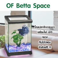 OF Betta Space Black  โหลปลากัดสีดำ พร้อมไฟ LED และอุปกรณ์ครบชุด จัดส่งฟรี !!!