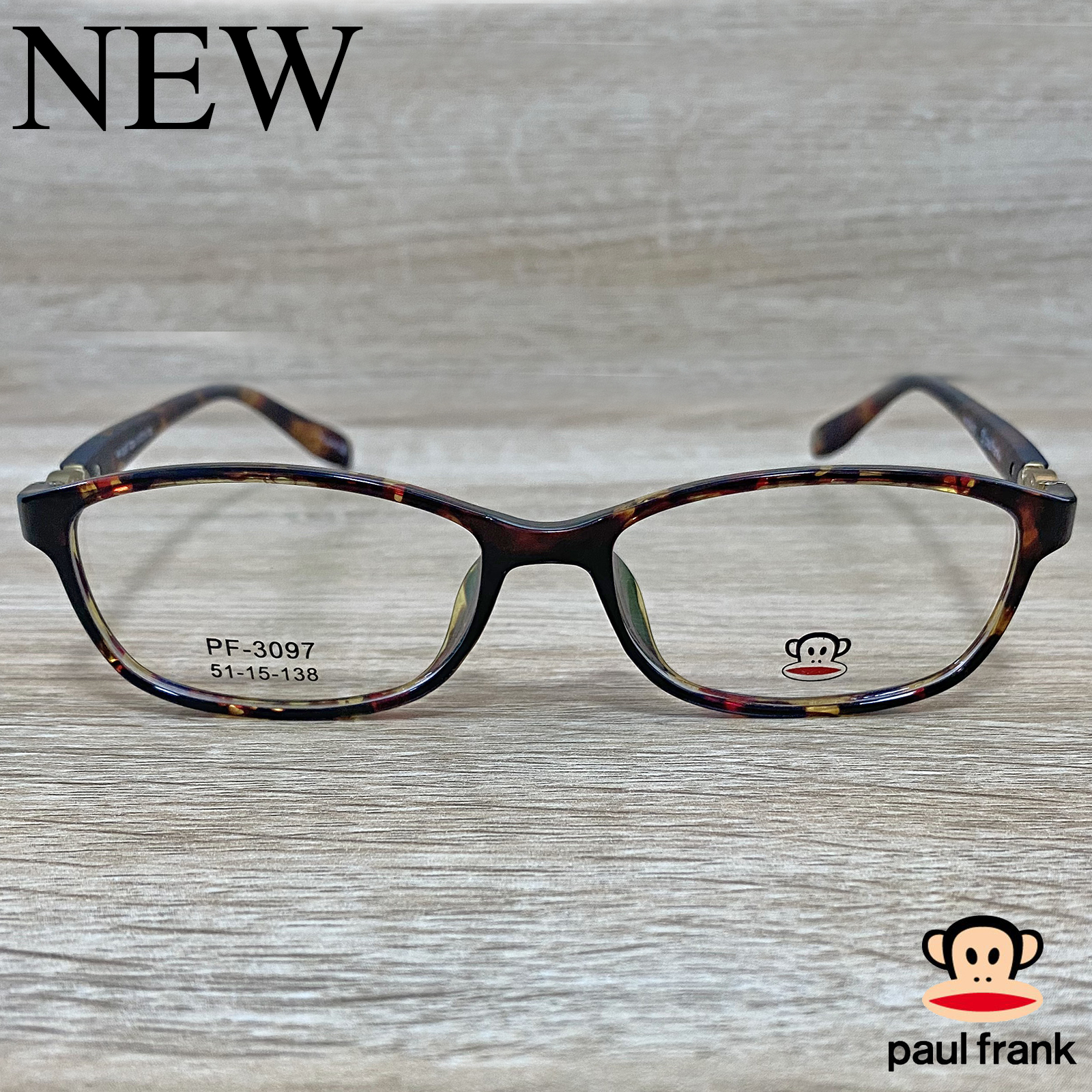 Fashion กรอบแว่นตา สำหรับตัดเลนส์ แว่นตาชาย หญิง แว่นตา  รุ่น Paul Frank 3097 สีน้ำตาลกละ กรอบเต็ม ทรงเหลี่ยม ขาข้อต่อ วัสดุ TR 90 รับตัดเลนส์ทุกชนิด
