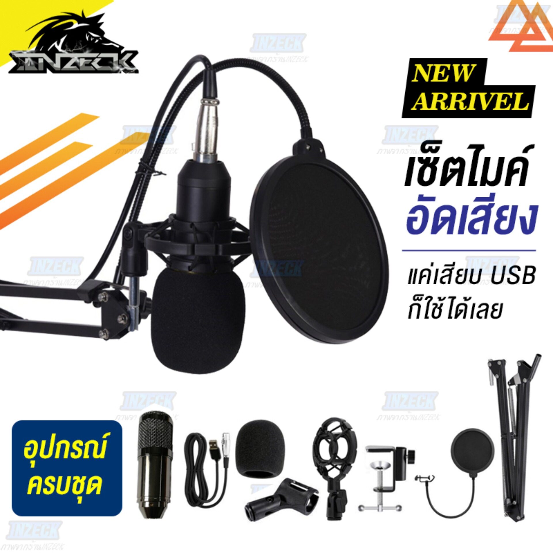 Premium Condensor Microphone ไมค์โครโฟนอัดเสียง ไมค์อัดเสียง ไมค์โครโฟน ครบชุดใช้ได้เลย