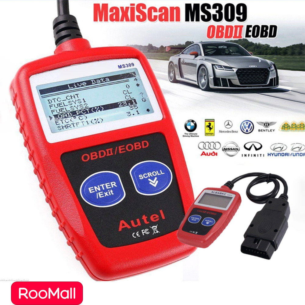 Roomall 🇹🇭 Universal MS309 OBD2 เครื่องสแกนอัตโนมัติ เครื่องอ่านรหัสรถยนต์  รองรับเครื่องยนต์ ตรวจสอบ Auto Car Diagnostic Tool Fault Code Scanner Reader Detector
