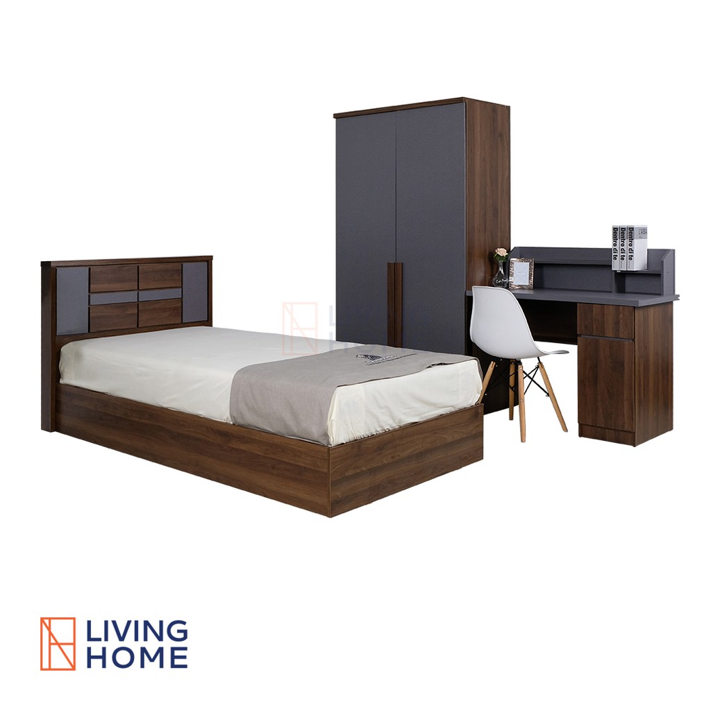 ผ่อน 0% ชุดห้องนอน 3.5 ฟุต สีช็อคเทา | เตียง ตู้ โต๊ะทำงาน (CHILDY)  | Livinghome