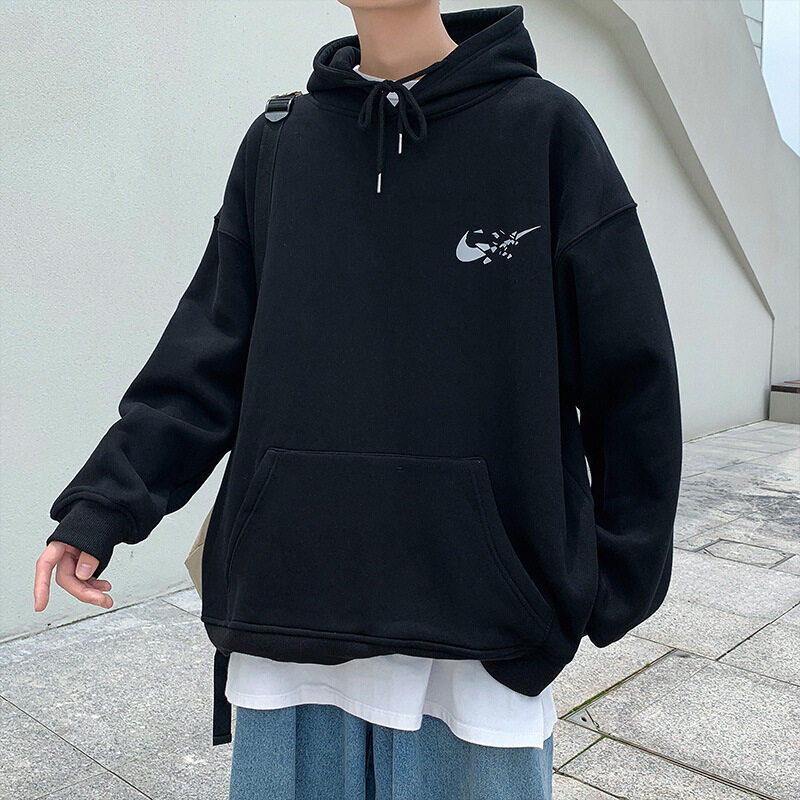 VFA313 Hong Kong style hooded plus velvet sweater men