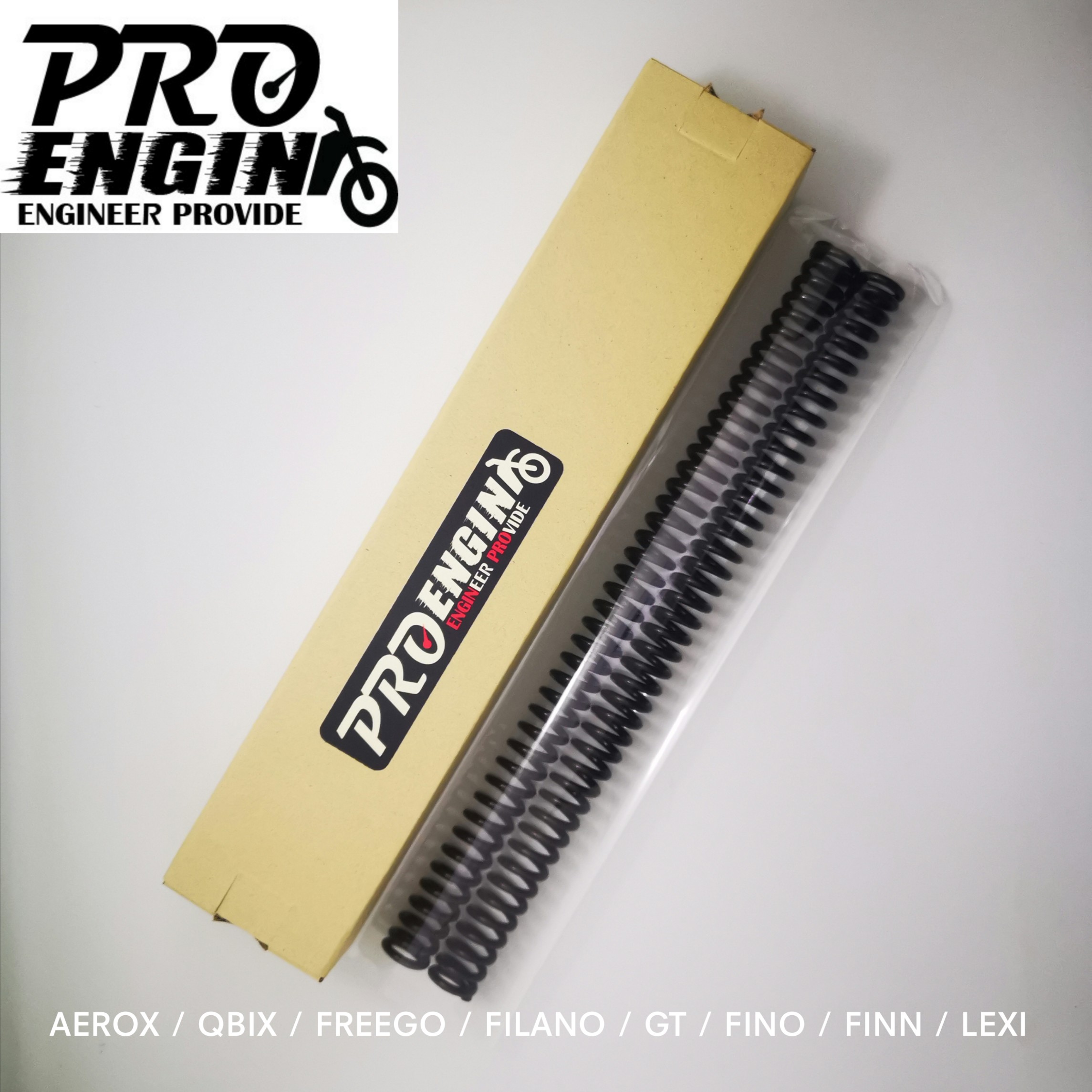 สปริงโช๊คหน้า PRO ENGIN แก้ปัญหาโช๊คแข็ง กระแทก ย้วย Aerox/Qbix/Lexi/GrandFilano/Freego/Fino/GT/Finn