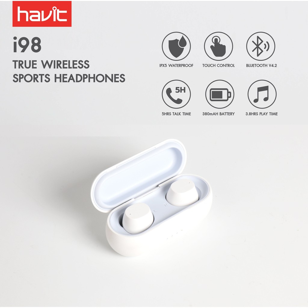 โปรโมชัน Havit i98 หูฟังไร้สาย หูฟังบลูทูธ 5.0 หูฟัง TWS กันน้ำกันฝุ่น IPX5 หูฟังเสียงดี True Wireless Sports Earphones 1 ชิ้น ราคาถูก หูฟัง หูฟังสอดหู