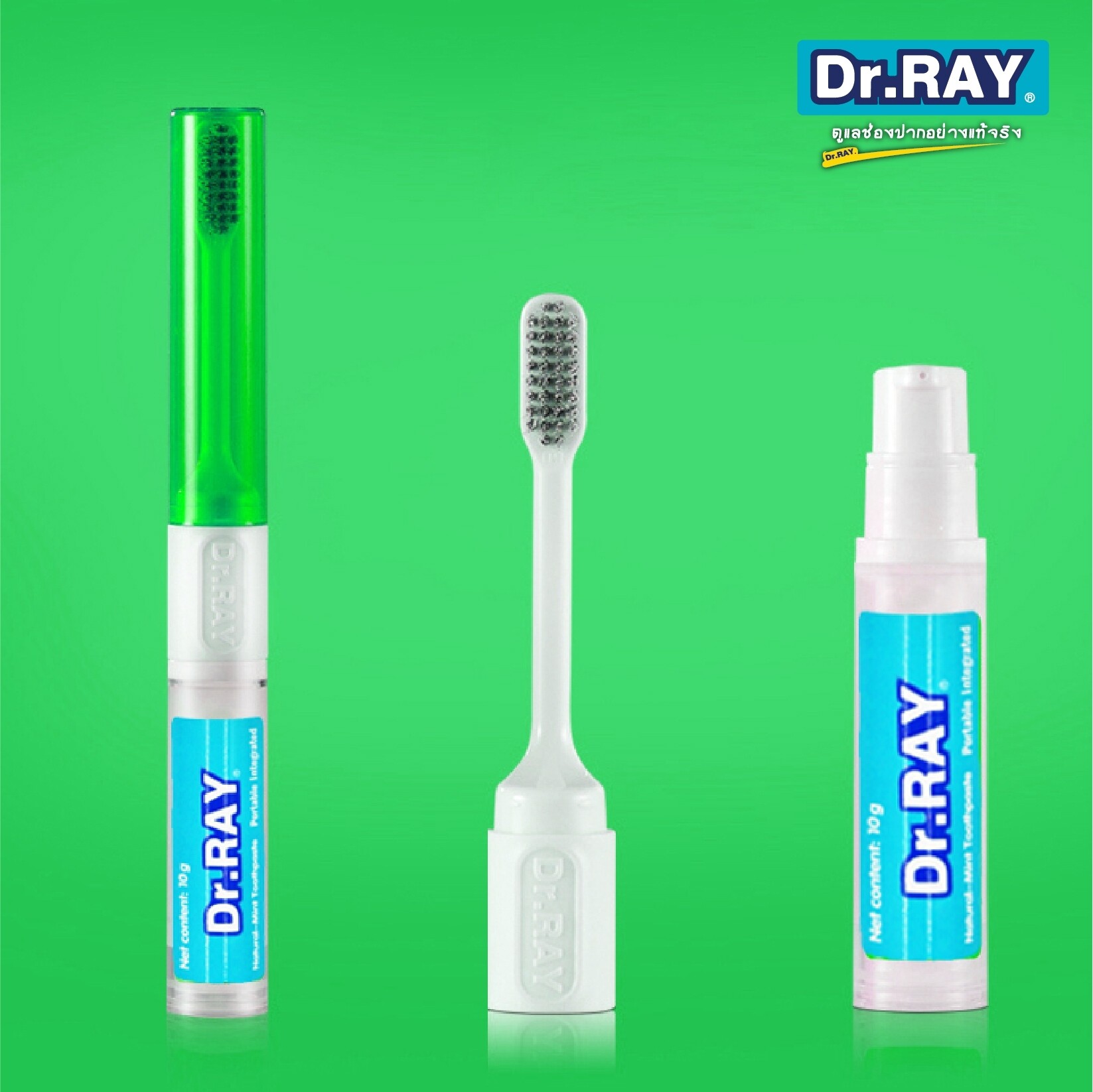 Dr.Ray แปรงสีฟัน ดอกเตอร์ เรย์ แบบพกพา 2 in 1 สำหรับเดินทางหรือใช้ที่ทำงาน สะดวกในการใช้ รุ่น PORTABLE INTEGRATED D82(แพ็ค 1 ชิ้น#ดร.เรย์)