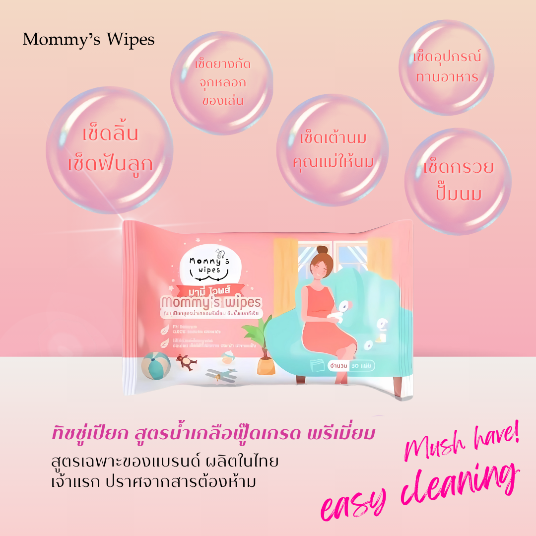 Mommy’s Wipes ทิชชู่เปียกน้ำเกลือ เช็ดเต้านมคุณแม่ เช็ดกรวยปั๊มนม เช็ดจุกหลอกและของเล่น เช็ดฟัน ลิ้น ปากทารก