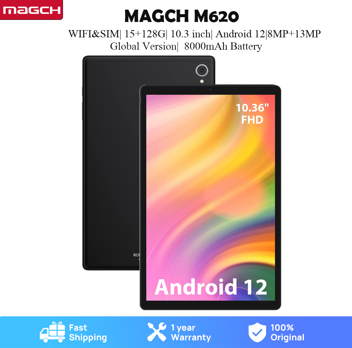 8 + 7RAM 128G ROM MAGCH M620 tablet 10.4 '' tablet Android 12 6000mAh genuine tablet support 4G dual SIM New 2023 ราคา 2,899 บาท*ส่งฟรี