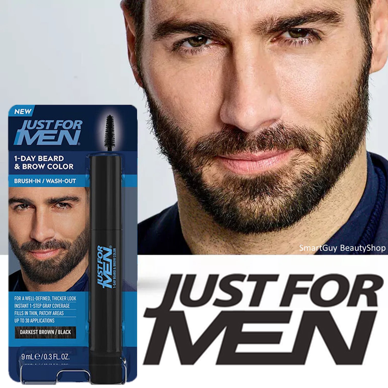 Just For Men 1-Day Beard&Brow Color Brush In Dardest Brown/Black ผลิตภัณฑ์เปลี่ยนสีหนวดเคราในรูปแบบแปรงปัดใช้งานง่ายขึ้นสินค้านำเข้าจากออสเตรเลียพร้อมส่ง ราคา 1,690 บาท*ส่งฟรี