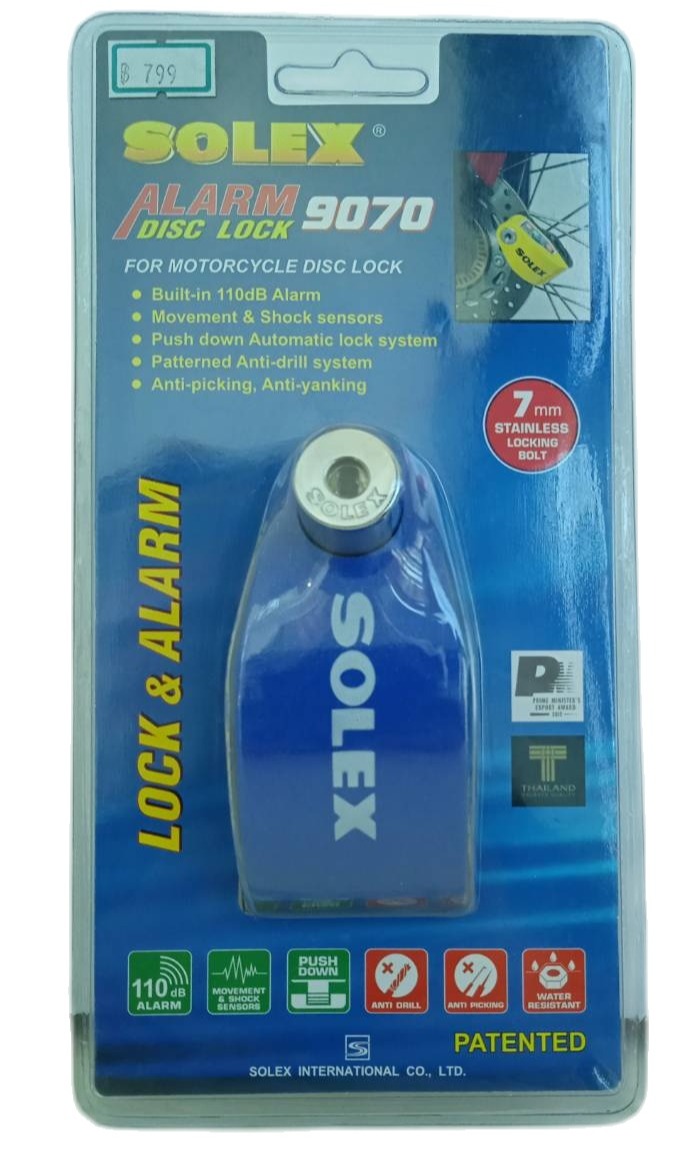 SOLEX กุญแจล็อคดิสเบรค มอเตอร์ไซค์ Alarm Disc Lock Model. 9070 สีน้ำเงิน