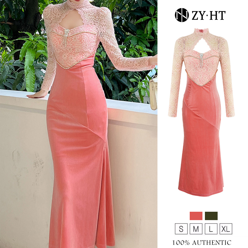 ZY.HT EraVogue เดรสผู้หญิง เดรสกี่เพ้า เดรสสีชมพู สีเขียว เดรสแขนยาว เดรสหางปลา เดรสกำมะหยี่ เดรสไฮโซ เดรสวินเทจ เดรสออกงาน เดรสปาร์ตี้ 20992 ราคา 1,689 บาท*ส่งฟรี