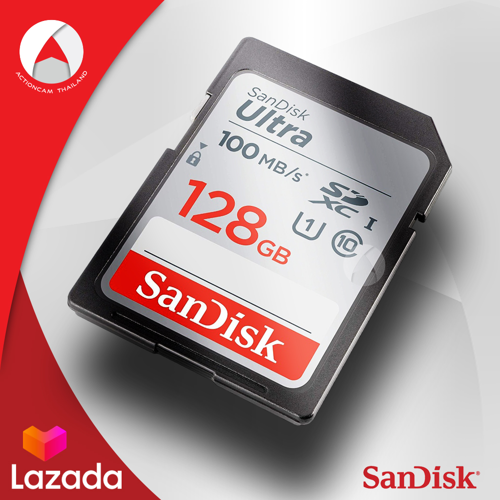 SanDisk Ultra SD Card 128GB Class 10 SDXC Speed 100MB/s (SDSDUNR-128G-GN6IN) เมมโมรี่ การ์ด แซนดิส ถ่ายวีดีโอ กล้องDSLR กล้องโปร กล้องมิลเลอร์เลส Mirrorless รับประกัน 10ปี โดย Synnex