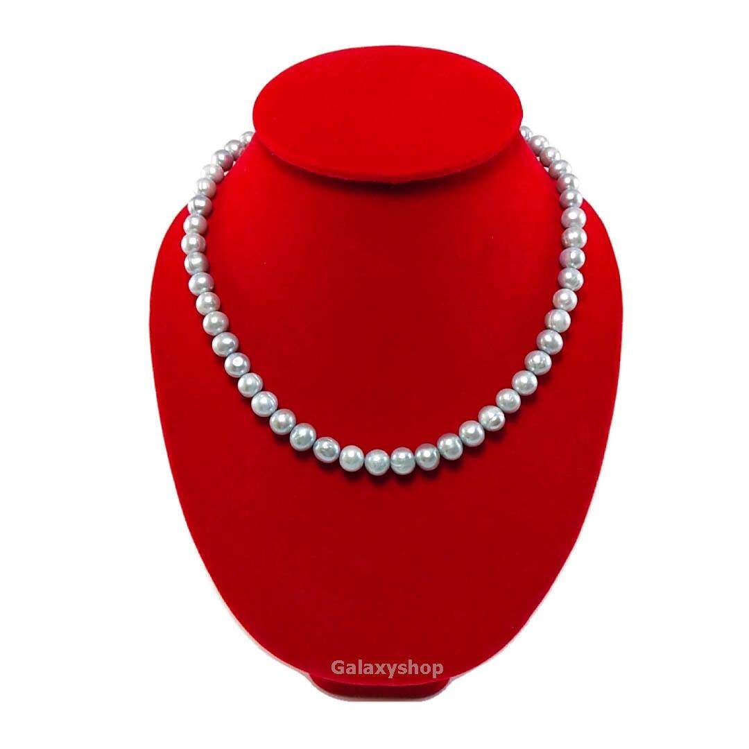 สร้อยคอไข่มุกแท้อันดามันภูเก็ต สีเทายาว17 นิ้ว-gray real pearl necklace 17 inches ของแท้ 100%