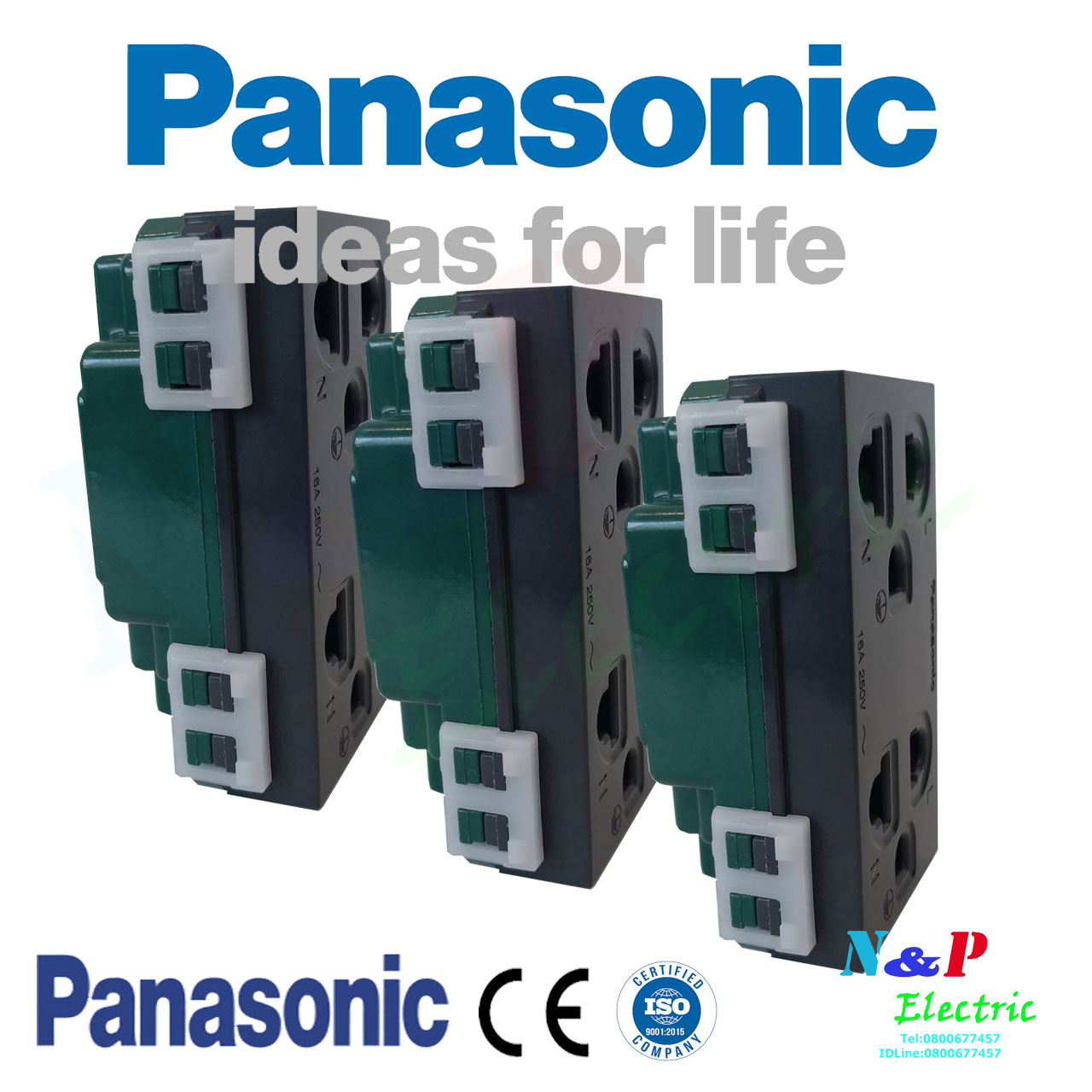Panasonic เต้ารับกราวด์คู่ สีเทาดำ รุ่นใหม่/ปลั๊กกราวด์คู่ สีเทาดำ รุ่นใหม่ WEG 15929H Full-Color Wide Series