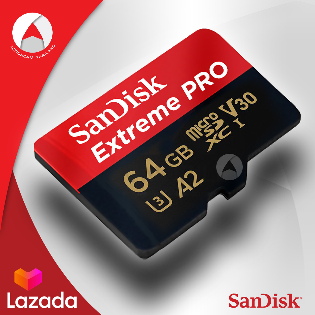 SanDisk Extreme Pro 64GB MicroSDXC Card A2 รุ่นใหม่ ความเร็วอ่าน 170MB/s เขียน 90MB/s (SDSQXCY_064G_GN6MA) ใส่ แท็บเล็ต โทรศัพท์ มือถือ สมาร์ทโฟน Andriod OPPO Action Camera กล้องแอคชั่น Gopro 7 SJCAM SJ8 Pro ประกัน ตลอดอายุการใช้งาน โดย Synnex (สีแดง ดำ)