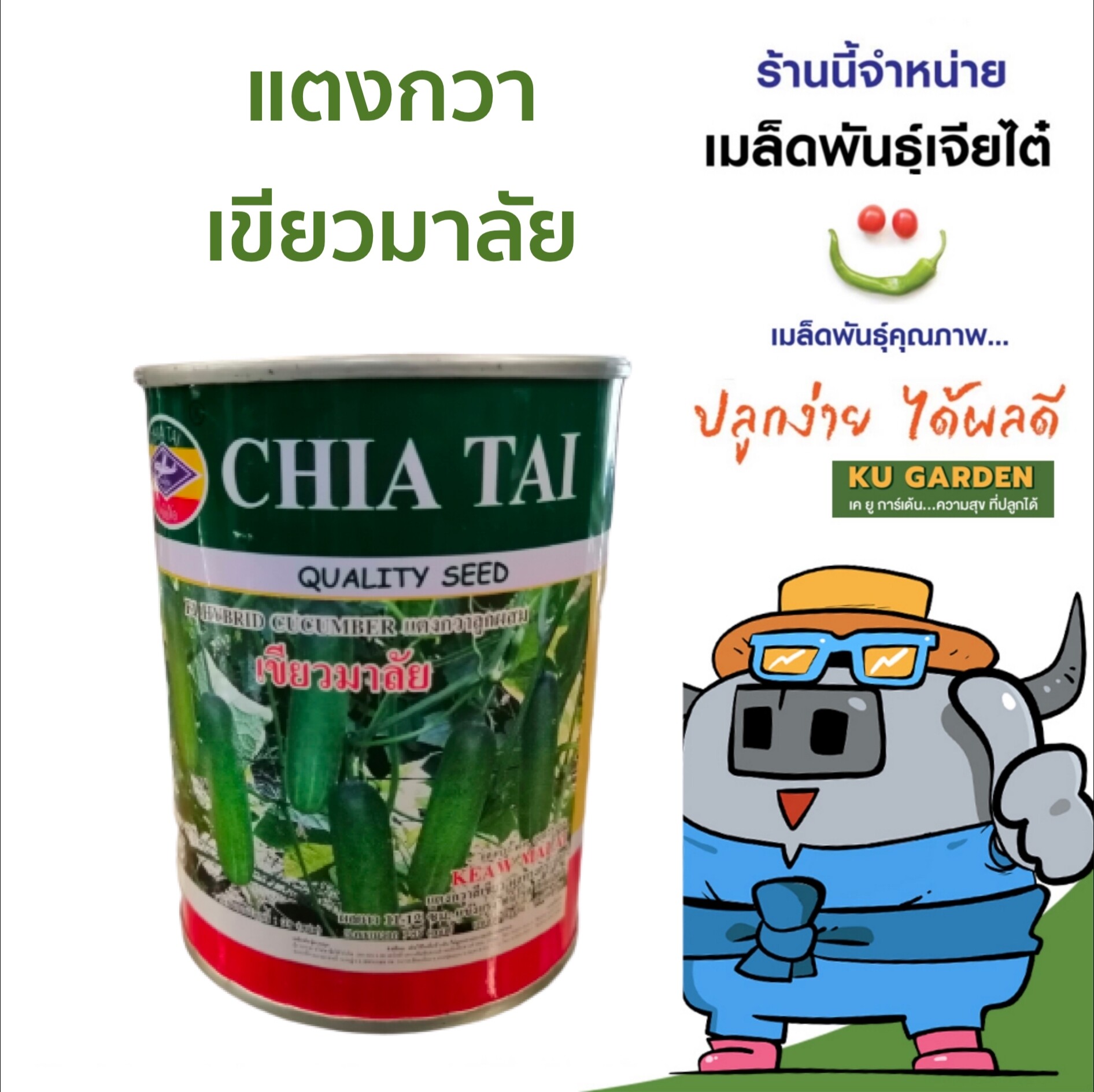 CHIATAI 🇹🇭 แตงกวา เขียวมาลัย เจียไต๋ แบบกระป๋อง น้ำหนัก 50 กรัม. แตงกวา เมล็ดพันธุ์ ส่งทั่วไทย เก็บเงินปลายทาง