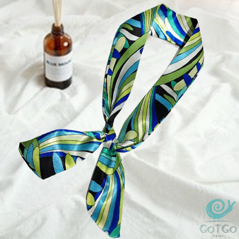 GotGo ริบบิ้นผูกกระเป๋า พิมพ์ลาย ขนาดเล็ก สําหรับผู้หญิง ขนาด 85x4 ซม. Silk scarf
