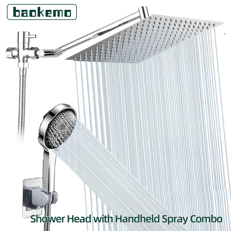 เป่าเคโม ฝักบัวมือถือ 3 ฟังก์ชั่นพร้อมแขนต่อขยายปรับมุมสแตนเลส, 8 นิ้ว/10 นิ้วสแควร์ด้านบนเครื่องพ่นสารเคมีชุดฝักบัวคอมโบ ราคา 836 บาท*ส่งฟรี
