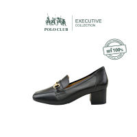 POLO CLUB รองเท้าหนัง รุ่น EX-1934 สีดำ | รองเท้าคัทชูผู้หญิง รองเท้าโลฟเฟอร์ รองเท้าหนังแท้ ส้นสูง2นิ้ว