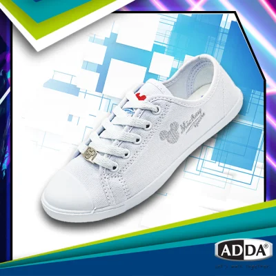 รองเท้าผ้าใบนักเรียนสีขาวผูกเชือก Adda รุ่น 41H04-B1 ลายมิกกี้เม้าส์
