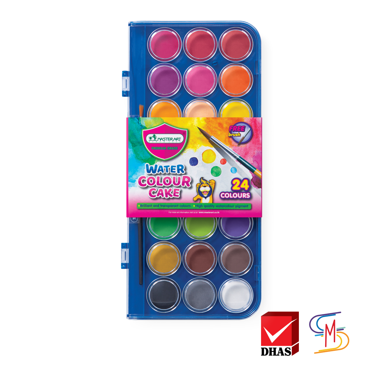Master Art มาสเตอร์อาร์ต สีนํ้า สีนํ้าก้อน 24 สี กล่องพลาสติก แถมพู่กัน (1 กล่อง)