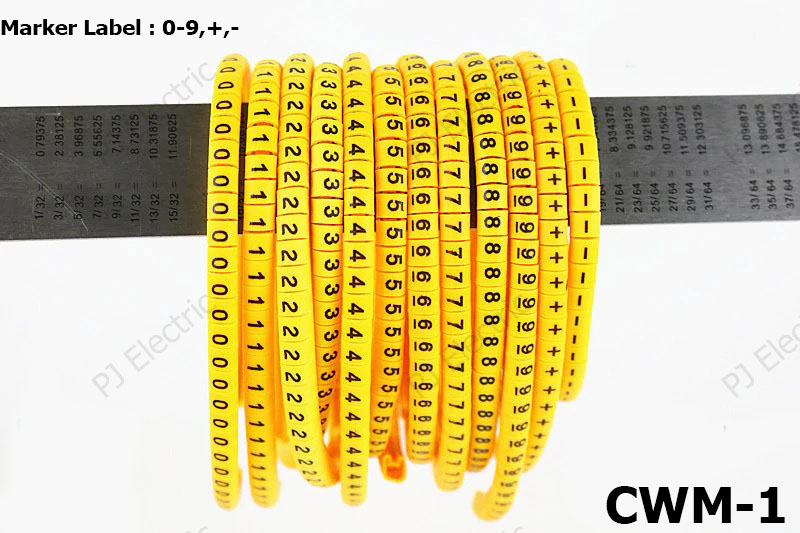 600 ชิ้น เคเบิ้ลมาร์คเกอร์  0 ถึง 9,+,- CWM-1 ขนาด 2.5 sqmm  สีเหลือง (ตัวล่ะ 50 ชิ้น รวม 600 ชิ้น )   600PCS Cable Wire Marker(CWM-1) 0 to 9,+,- Yellow For Cable Size 2.5 sqmm.