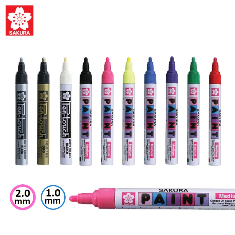 ปากกาน้ำมัน ปากกาเพ้นท์ ซากุระ ขนาด 1.0 / 2.0 มม. (ครบทุกสี) ปากกาเขียนยาง เขียนโลหะ ปากกาเขียนผ้า (Sakura pen-touch paint pen) 1 ด้าม