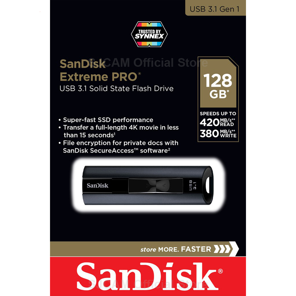 SanDisk Extreme PRO USB 3.1 SSD Drive (Solid State Flash) 128GB Speed R/420 W 380 MB/S (SDCZ880_128G_G46) เมมโมรี่ การ์ด แซนดิส แฟลซไดร์ฟ อุปกรณ์จัดเก็บข้อมูล คอมพิวเตอร์ โน๊ตบุ๊ค Notebook PC ประกัน Synnex รับประกัน Lifetime ปี