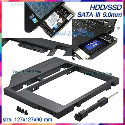 ⚡ถาดใส่ HDD SSD⚡ในช่อง CD/DVD ของ Notebook รุ่นความหนา 9 มิลลิเมตร SATA-III Universal 2.5" SATA 2nd HDD SSD Hard Drive Caddy ถาด-HDD-[9]