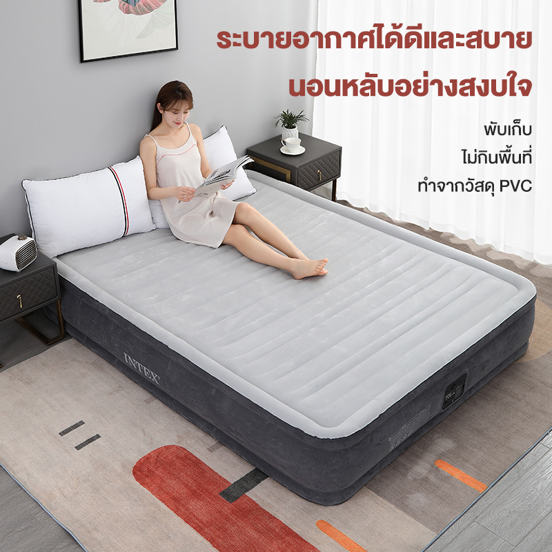 INTEX เตียงลม ที่นอนเป่าลม ปั๊มไฟฟ้าในตัวสุดหรู เตียงคู่ เตียงเป่าลมแบบดึงลวด ช่วงพักรับประทานอาหารกลางวันในครัวเรือน เตียงพับกลางแจ้ง ราคา 2,499 บาท*ส่งฟรี