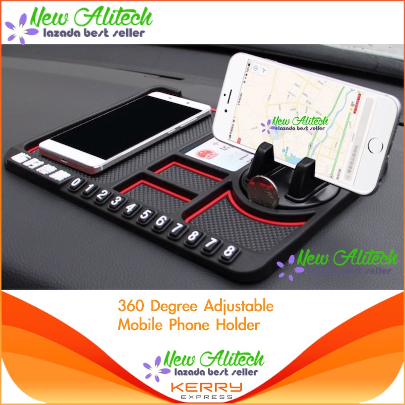 New Alitech ที่วางโทรศัพท์ในรถ ที่วางมือถือในรถ ขาตั้งโทรศัพท์ รถยนต์เครื่องประดับพีวีซี 360 องศาปรับที่วางโทรศัพท์มือถือเสื่อกันลื่นรถยนต์แดชบอร์ดแผ่นกันลื่นสำหรับ GPS นำทาง 360 Degree Adjustable Mobile Phone Holder