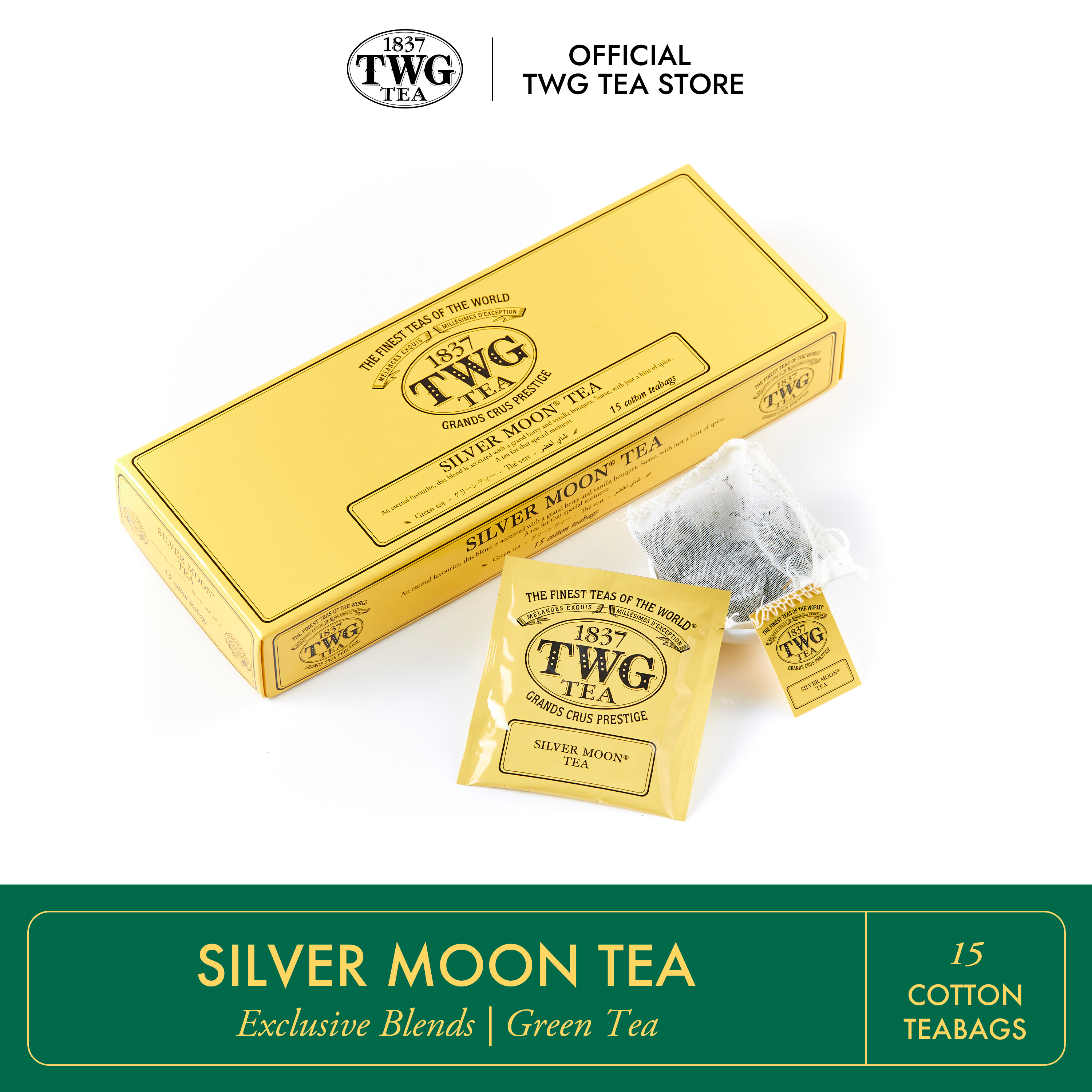 Twg Tea | Silver Moon Tea | Green Tea Blend | Cotton Teabag Box 15 Teabags / Tea Tee-Woo-Pai Green Tea Silver Moon Tea, Sachet Type, Contains 15 Sachets. ราคา 1,035 บาท*ส่งฟรี