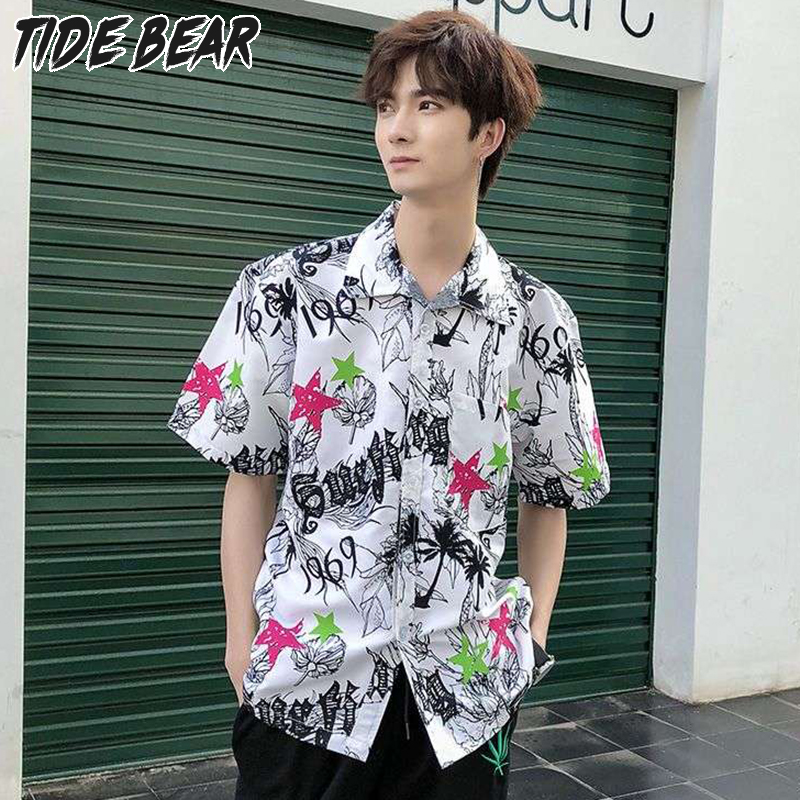 TIDE BEAR Men Printing Beach Seaside Hawaiian Cotton Breathable Shirts ราคา 195 บาท*ส่งฟรี