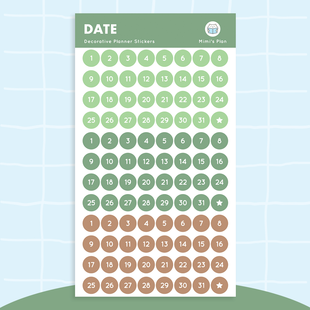 สติกเกอร์ DIY Calendar คุมโทนปฏิทิน สติ๊กเกอร์ วันที่ เดือน ตัวเลข แต่งแพลนเนอร์ Planner Stickers Index by mimisplan