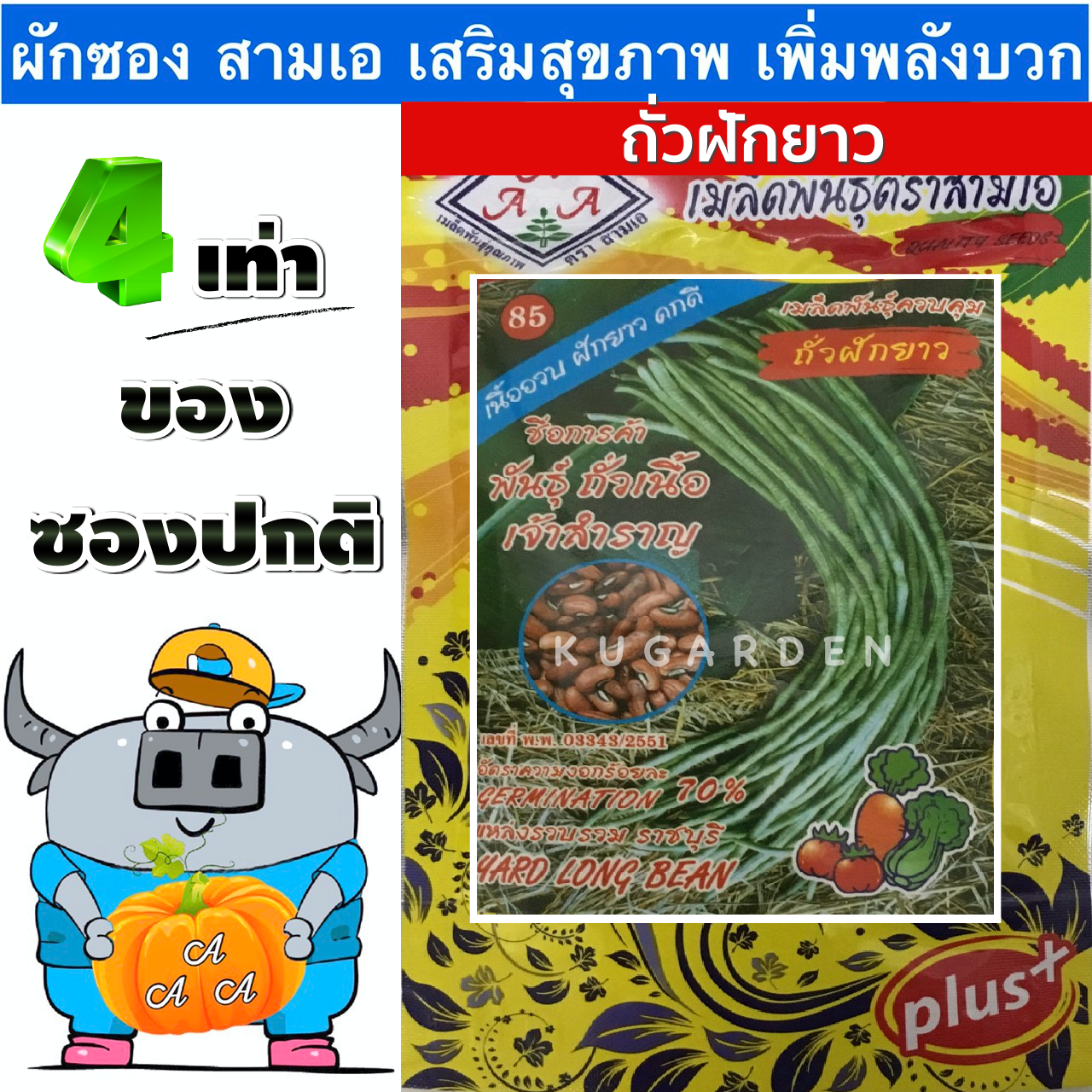 AAA 🇹🇭 ผักซอง 3A J020 #ถั่วฝักยาว พันธุ์ถั่วเนื้อเจ้าสำราญ  ผักซองตั้ง ผักซองจัมโบ้  เมล็ดพันธุ์ผัก  AAA สามเอ ผักราคาถูก เพียงกดเพิ่มสินค้าลงรถเข็