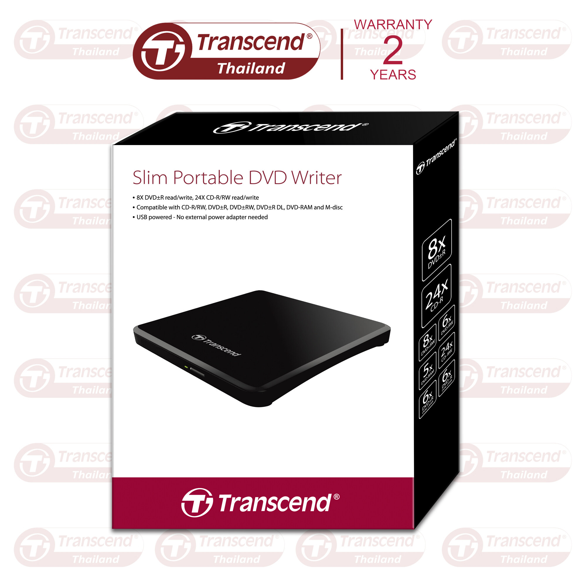 DVD : Ultra Slim Portable DVD Writer : TS8XDVDS-K : Transcend (สินค้ารับประกัน 2 ปี) - สินค้ามีใบกำกับภาษี