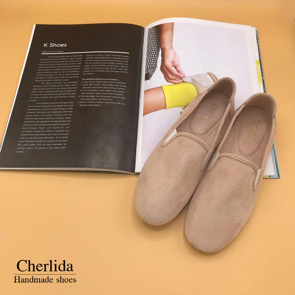 Cherlida - รองเท้าคัชชู รองเท้าหนังกลับ Microfiber สุดหรู นิ่ม ใส่สบายไม่กัดส้น พื้นยางกันลื่น รองเท้าคัชชูส้นเตี้ย รองเท้าผู้หญิง รองเท้าสลิปออน รองเท้าคัชชูผู้หญิง