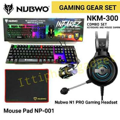 GAMING GEAR SET  keyboard+mouse Nubwo NKM-300+หูฟังเกมมิ่ง Nubwo N1 PRO Gaming Headset แผ่นรองเมาส์Nubwo