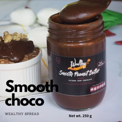 Wealthy Smooth Dark chocolate peanut butter Low Sugar 250 g เนยถั่วรสช็อคโกแลตเข้มข้นเนื้อเนียน สูตรน้ำตาลน้อย (Low sugar)