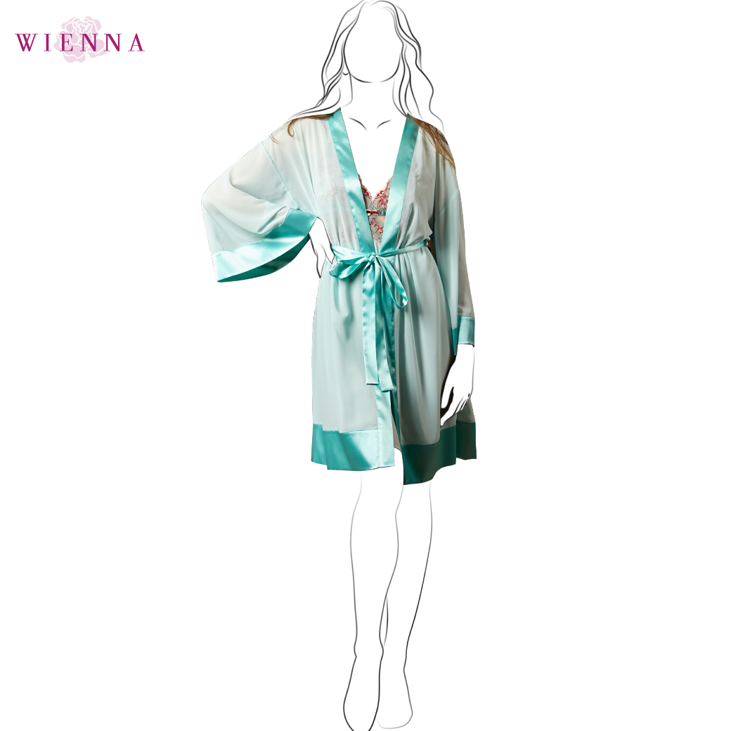Wienna DN70311 ชุดนอน เวียนนา Sleepwear ชุดนอน Robe Luxury  เสื้อคลุม แขนยาว ผ้าซีฟอง ไซซ์ F สีเขียวอ่อน , เหลืองอ่อน