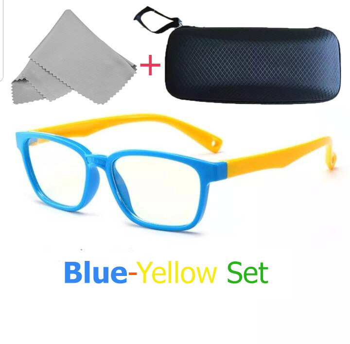 แว่นตากรองแสงคอมและมือถือ สำหรับเด็ก Kid glasses with Anti-Blue ray Lens พร้อมผ้าเช็ดแว่น และกล่องแว่นกันกระแทกอย่างดี
