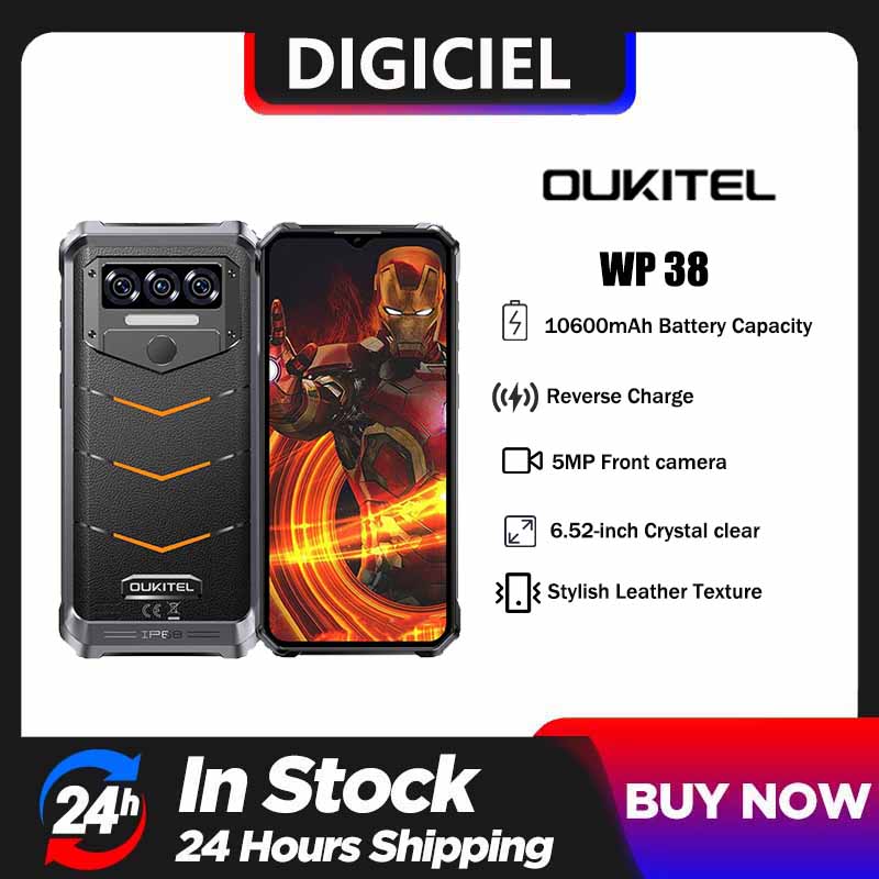 OUKITEL WP38 Unbreakable Mobile Phone 2024-12GB+256GB/1TB, 10600mAh/18W Unbreakable Smartphone Android 13, 6.52" HD+ IPS, 13MP, 4G Construction Site Phone Dual SIM/NFC/GPS/Face ID/Fingerprint ราคา 6,256 บาท*ส่งฟรี