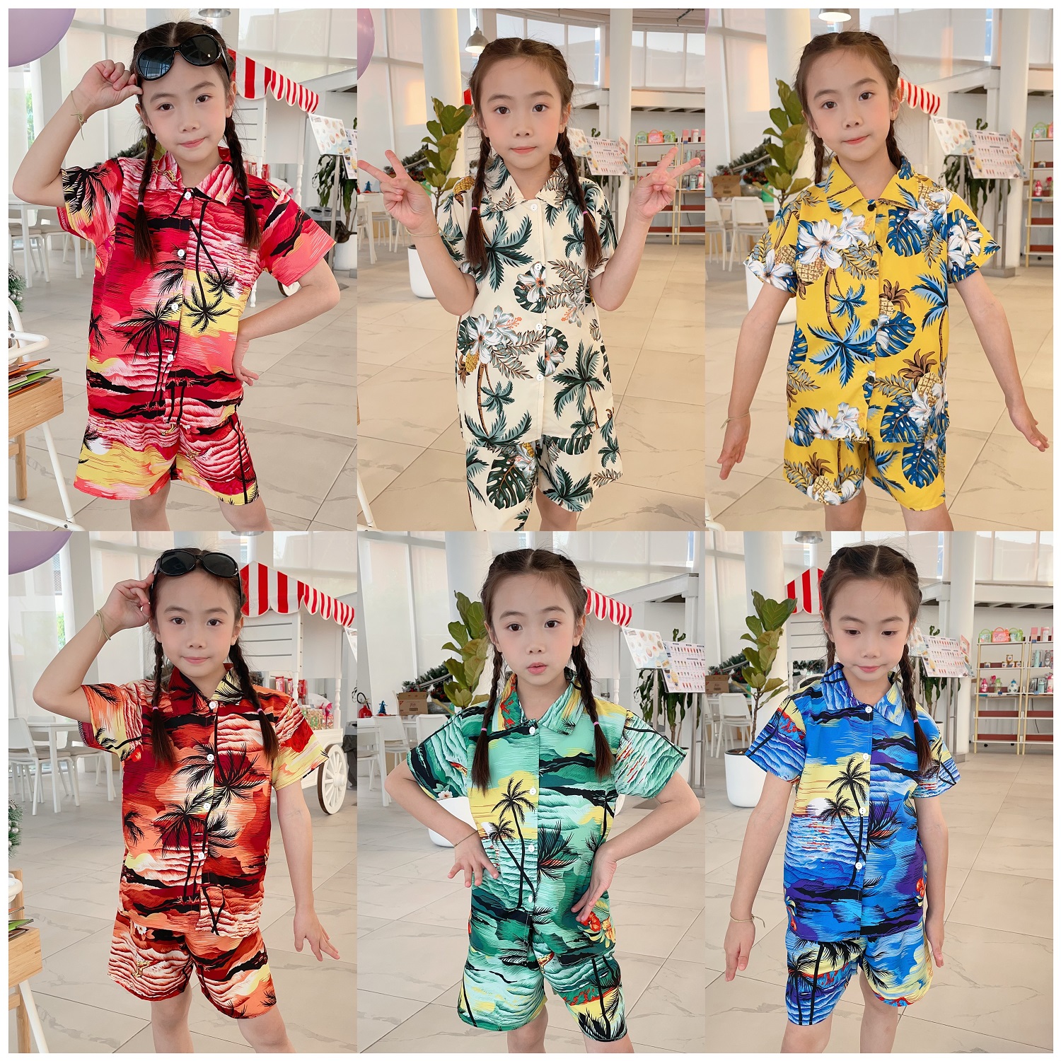 ชุดเซ็ทเด็ก ชุดวันสงกรานต์ ชุดเสื้อ+กางเกงลายต้นมะพร้าว ผ้าไหมนิ่มใส่สบาย พร้อมส่ง ราคา  99 บาท*ส่งฟรี