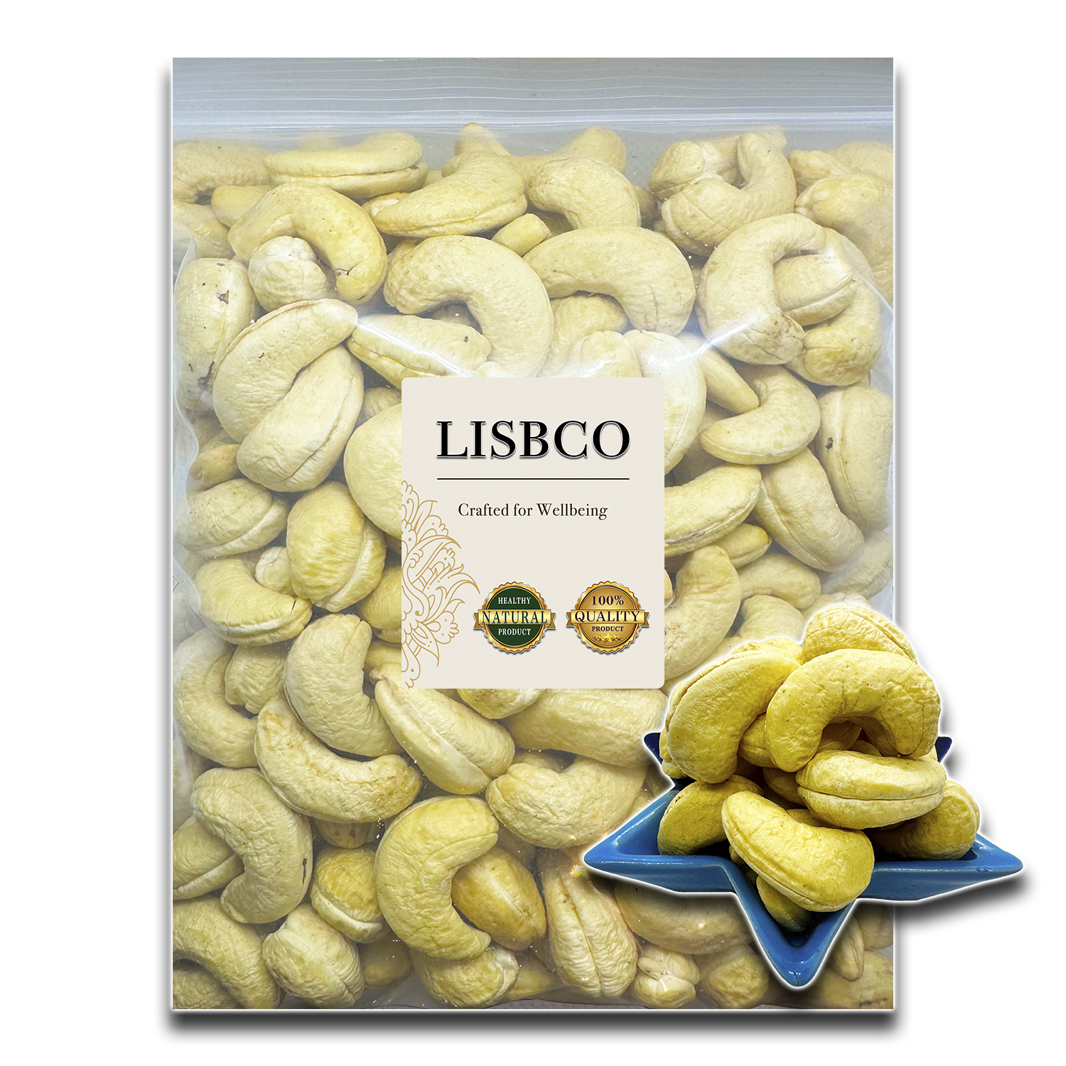 Cashew Nuts 1 kg Roasted / Raw Whole Size Jumbo Cashew Nuts Unflavored Grade AA+ Full Grain Well Grains and freshly delicious Natural Healthy Snack LISBCO Brand ราคา 309 บาท*ส่งฟรี