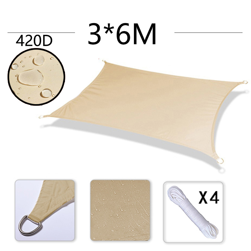 ผ้าใบกันน้ำ 420D กันน้ำ Sun Shelter Sunshade ป้องกัน Shade Sail Awning Camping ผ้าขนาดใหญ่สำหรับกลางแจ้ง oxford Garden Patio ป้องกันยูวี95%