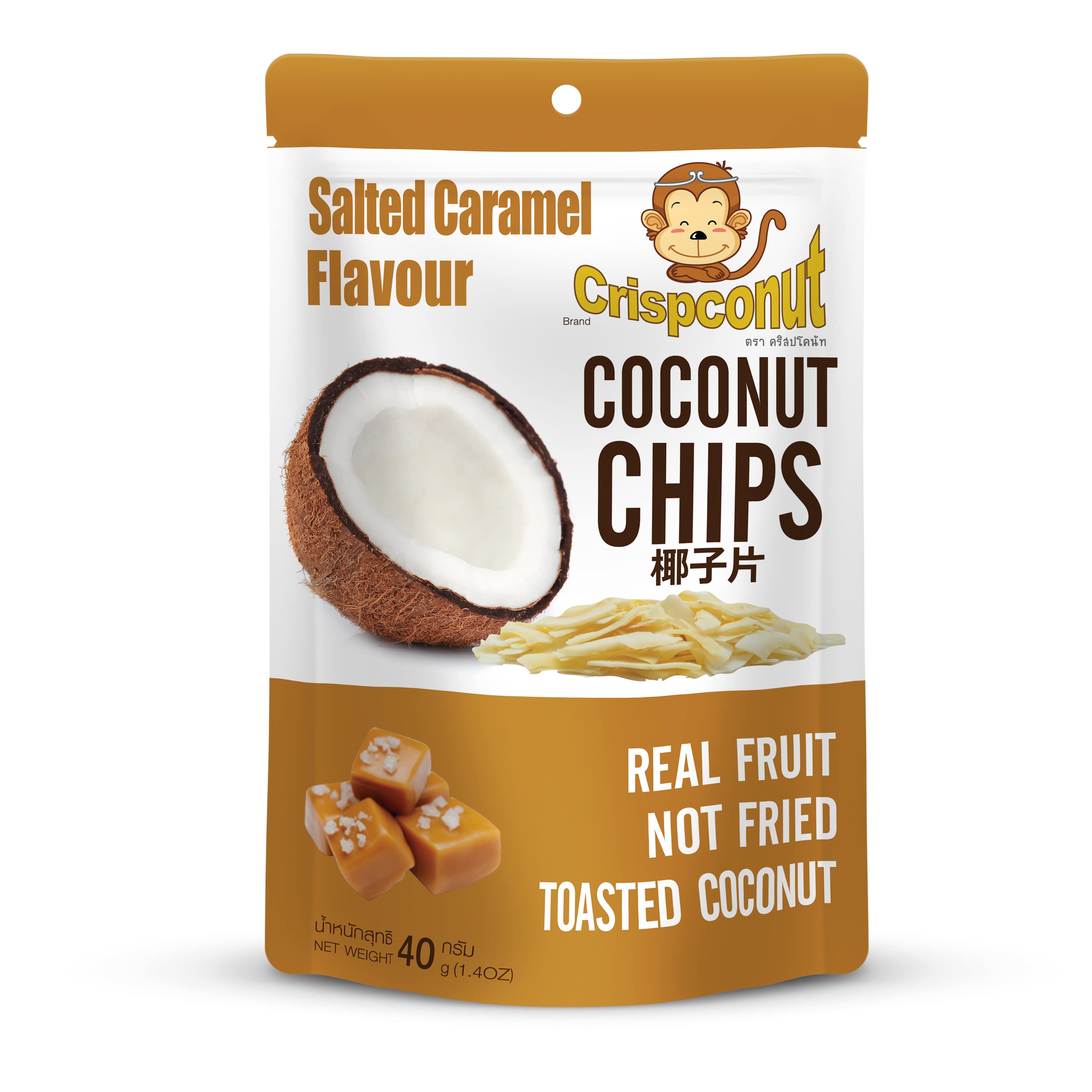 Crispconut Coconut chips Salted Caramel ราคา 25 บาท*ส่งฟรี