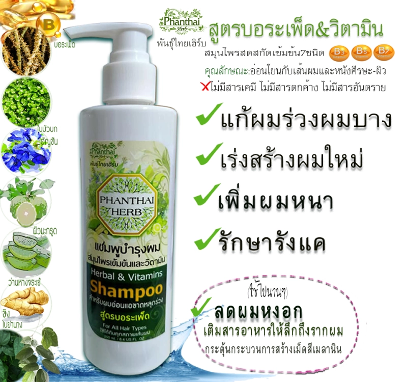 ภาพหน้าปกสินค้าHair fall hair thinning dandruff grizzled "shampoo stud Thai head ิร์ Cam" (volume 250ml.) formula crispa  + pro-vitamin จากร้าน Phanthaiherb บน Lazada