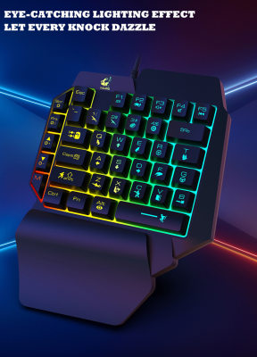 ?แป้นพิมพ์/คีย์บอร์ดเกม?คีย์บอร์ดมือเดียว/Free Wolf One Handed Gaming Keyboard Mechanical มาโครแป้นพิมพ์เกมมือถือ USB พร้อมสาย wars/pubg
