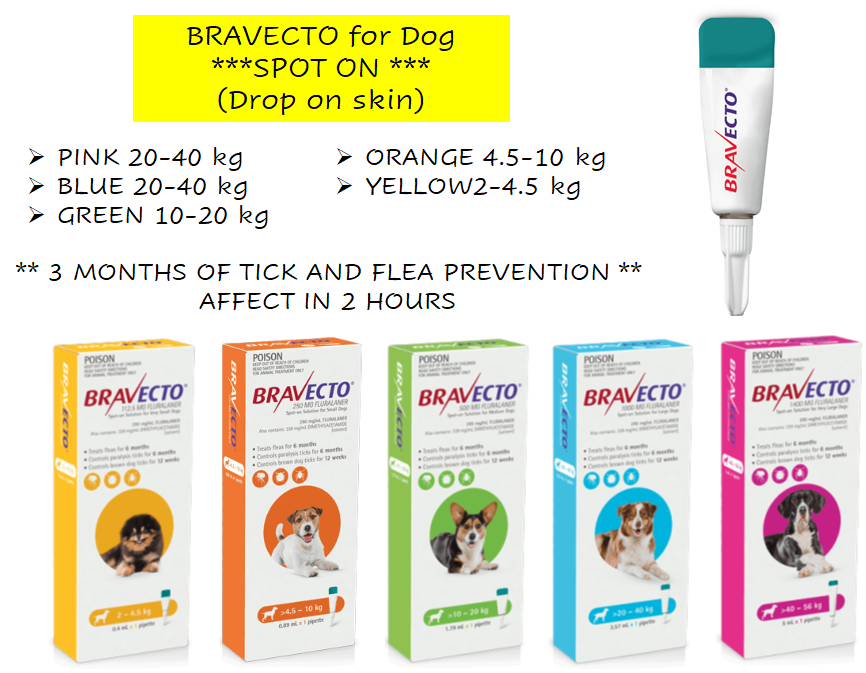 BRAVECTOบาเวกโต แบบหยอด SPOT ON for DOG** 3  months of tick and flea prevention**