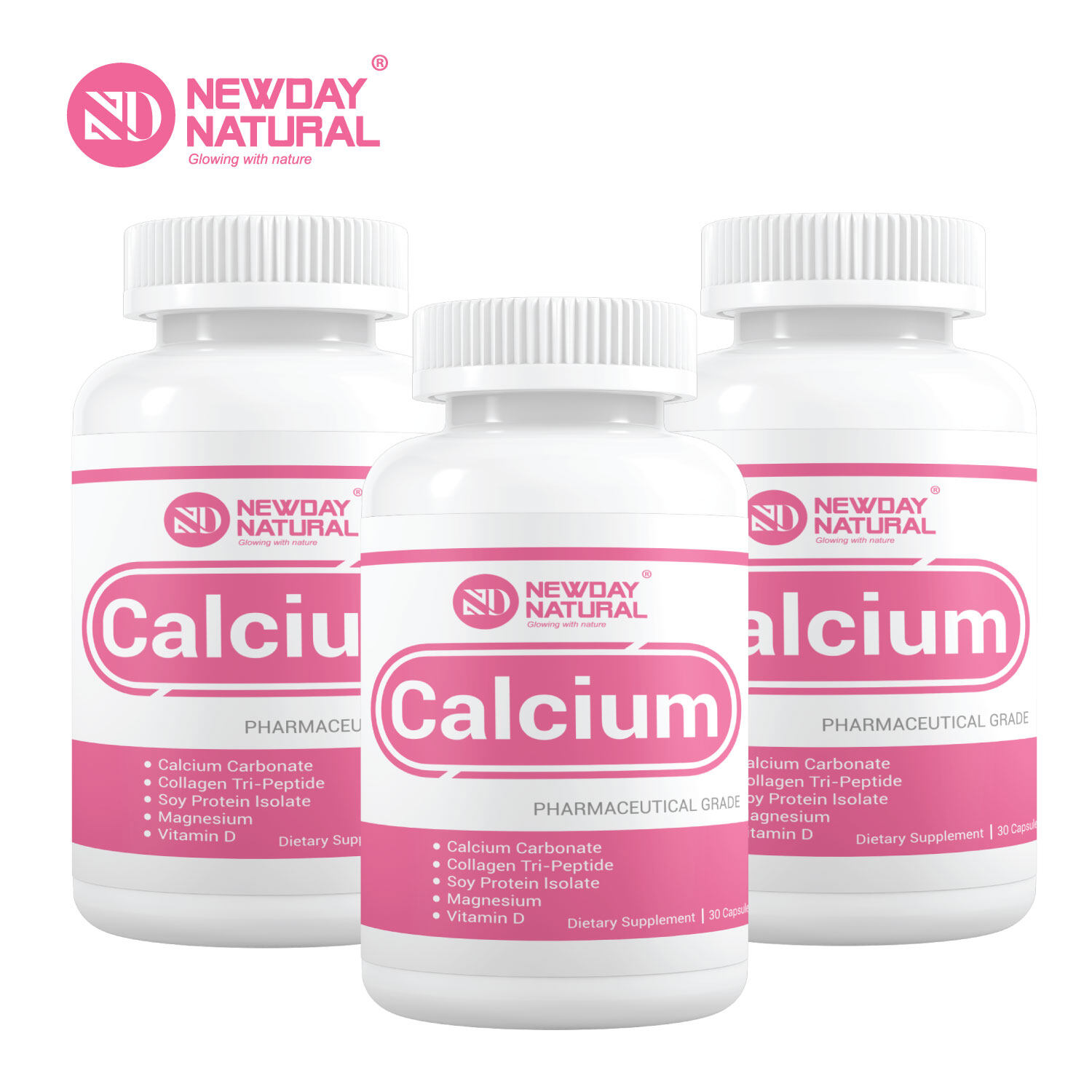 แคลเซียม คอลลาเจน x 3 ขวด แมกนีเซียม วิตามินดี ซอยโปรตีน นิวเดย์ เนเชอรัล Calcium Collagen Magnesium Vitamin D Soy Protein NEWDAY NATURAL
