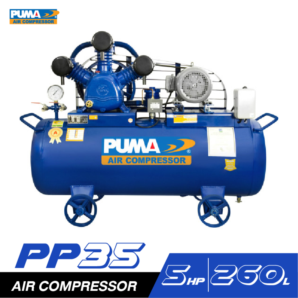 Puma Air Pump Puma 260 Liters (Belt Type) # 5 Horsepower Motor # Electricity 380 V # Air Volume 890 Liters/Minute (1 Year Warranty) ราคา 55,900 บาท*ส่งฟรี